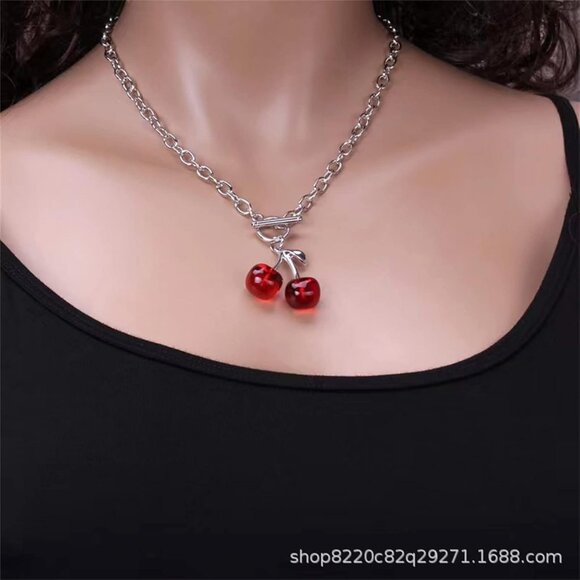 Sweet Cherry Pendant Necklace Set for Women Cute Fruit Earrings Bracelet Creativ - Picture 6 of 8